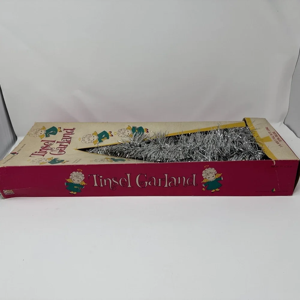 Vintage 1960 SILVER Sparkle Christmas Tree Garland Tinsel Decor 18 Lidco Box NEW